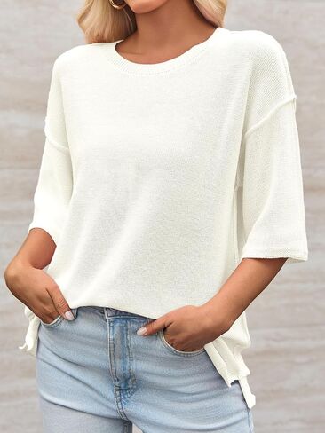 Cicy Bell Womens Oversized Sweaters 3/4 Sleeve Summer Casual Knitted Tops Crewneck Lightweight Loose Pullover Blouses in Saudi Arabia