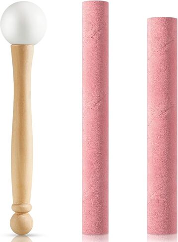 3 Pieces Crystal Singing Bowl Mallet Set, Include Thick Suede Striker Solid and Hollow Sound Bowl Stick, Crystal Singing Bowl Rubber Mallet with Wood Handle for Playing Singing Bowl in Saudi Arabia