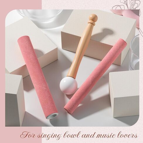3 Pieces Crystal Singing Bowl Mallet Set, Include Thick Suede Striker Solid and Hollow Sound Bowl Stick, Crystal Singing Bowl Rubber Mallet with Wood Handle for Playing Singing Bowl in Saudi Arabia