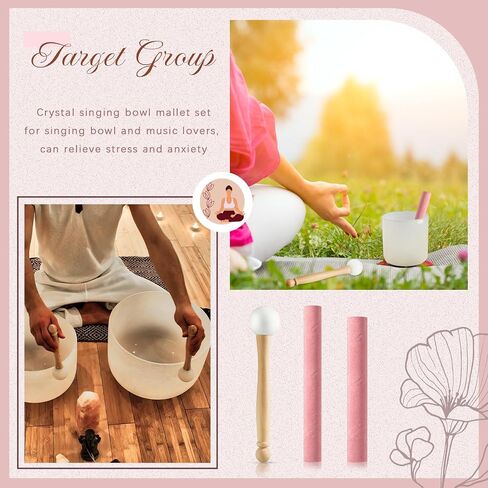 3 Pieces Crystal Singing Bowl Mallet Set, Include Thick Suede Striker Solid and Hollow Sound Bowl Stick, Crystal Singing Bowl Rubber Mallet with Wood Handle for Playing Singing Bowl in Saudi Arabia