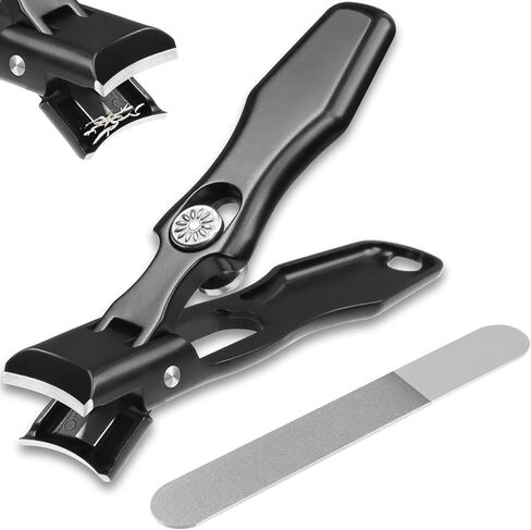 XGIZMOO Wide Jaw Opening Nail Clippers with Catcher Toenail Cutter No Splash for Thick Nails with Safety Lock Stainless Steel Fingernail Clipper for Seniors Men Women (Metallic with Metal File) in Saudi Arabia
