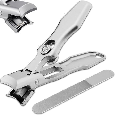 XGIZMOO Wide Jaw Opening Nail Clippers with Catcher Toenail Cutter No Splash for Thick Nails with Safety Lock Stainless Steel Fingernail Clipper for Seniors Men Women (Metallic with Metal File) in Saudi Arabia