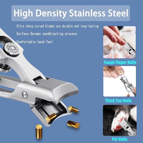 XGIZMOO Wide Jaw Opening Nail Clippers with Catcher Toenail Cutter No Splash for Thick Nails with Safety Lock Stainless Steel Fingernail Clipper for Seniors Men Women (Metallic with Metal File) in Saudi Arabia