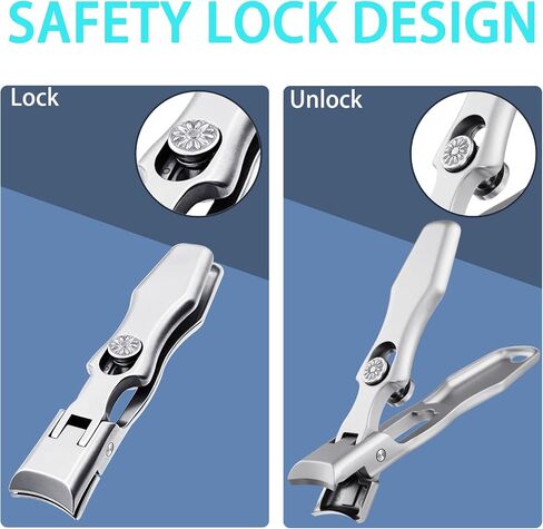 XGIZMOO Wide Jaw Opening Nail Clippers with Catcher Toenail Cutter No Splash for Thick Nails with Safety Lock Stainless Steel Fingernail Clipper for Seniors Men Women (Metallic with Metal File) in Saudi Arabia