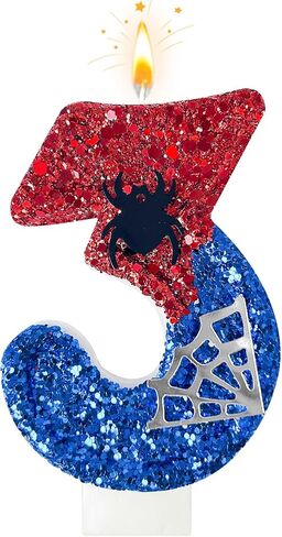 الأحمر والأزرق مع شموع عيد ميلاد Silver Spider Web ، موضوع كرتون العنكبوت ، زخرفة Happy Candle Cake مناسبة للبنين والبنات لوازم حفلات الأطفال (3) in Kuwait