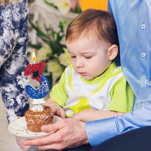 الأحمر والأزرق مع شموع عيد ميلاد Silver Spider Web ، موضوع كرتون العنكبوت ، زخرفة Happy Candle Cake مناسبة للبنين والبنات لوازم حفلات الأطفال (3) in Kuwait