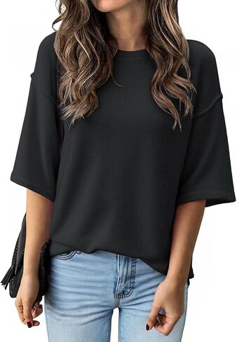 Cicy Bell Womens Oversized Sweaters 3/4 Sleeve Summer Casual Knitted Tops Crewneck Lightweight Loose Pullover Blouses in Saudi Arabia