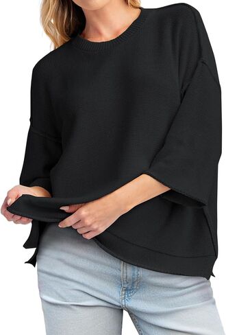 Cicy Bell Womens Oversized Sweaters 3/4 Sleeve Summer Casual Knitted Tops Crewneck Lightweight Loose Pullover Blouses in Saudi Arabia
