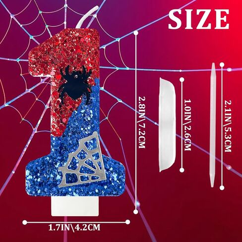الأحمر والأزرق مع شموع عيد ميلاد Silver Spider Web ، موضوع كرتون العنكبوت ، زخرفة Happy Candle Cake مناسبة للبنين والبنات لوازم حفلات الأطفال (3) in Kuwait