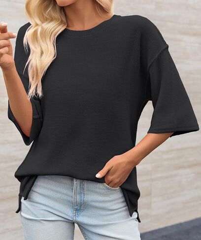 Cicy Bell Womens Oversized Sweaters 3/4 Sleeve Summer Casual Knitted Tops Crewneck Lightweight Loose Pullover Blouses in Saudi Arabia