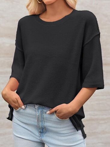 Cicy Bell Womens Oversized Sweaters 3/4 Sleeve Summer Casual Knitted Tops Crewneck Lightweight Loose Pullover Blouses in Saudi Arabia