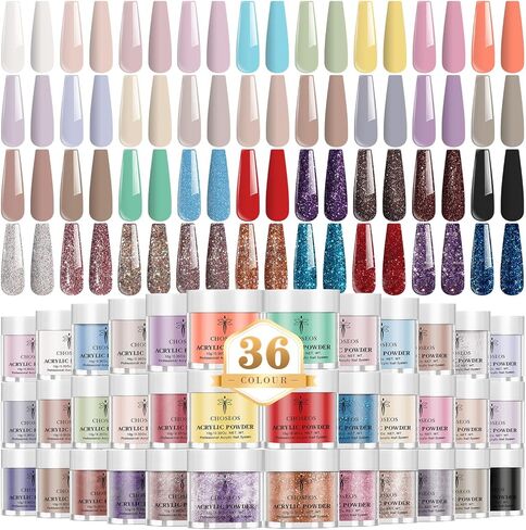 CHOSEOS 36 Colors Acrylic Crystal Powder Set to Achieve Salon Quality Nails At home, Perfect For Beginners And Professionals in Saudi Arabia