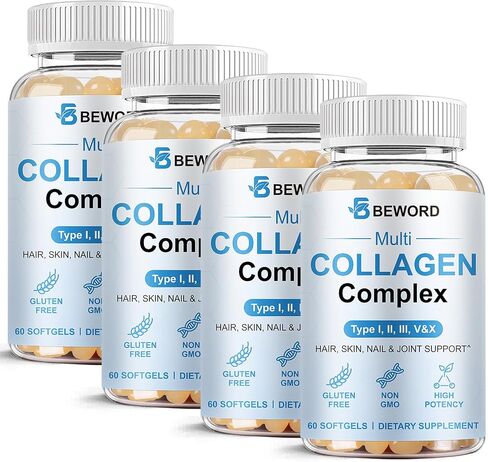Multi Collagen Softgels for Women & Men, 120 Capsules - Type I,II,III,V,X Hydrolyzed Collagen w/Vitamin C & Hyaluronic Acid - Supports Skin, Hair, Nails, Joints - Grass-Fed, Non-GMO, 2 Pack in Saudi Arabia