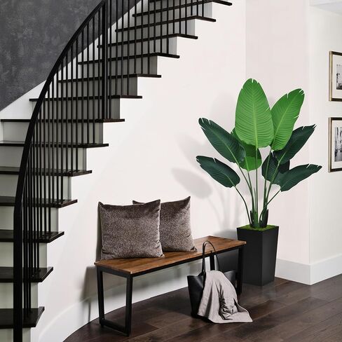 Bird of Paradise Plant Plant 5ft - Faux Tropical Palm Tree مع زارع أبيض طويل القامة - نبات أرضي مزيف - شجرة حريرية اصطناعية للمكتب المنزلي ديكور غرفة المعيشة الداخلية in Kuwait