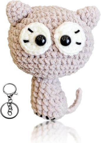 Funny Cat Bag Charm Crochet Animal Crochet Gifts Stuff Gift Bag Charms Crochet Animals Already Made Positive Cat Emotional Support Grey in Saudi Arabia