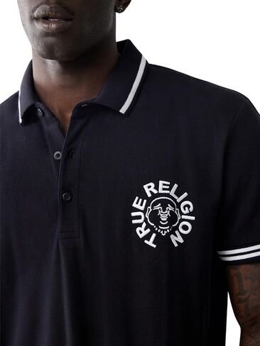 True Religion Men's SS Buddha Patch Polo | Short Sleeve Polo Shirt with Buddha Logo in Saudi Arabia