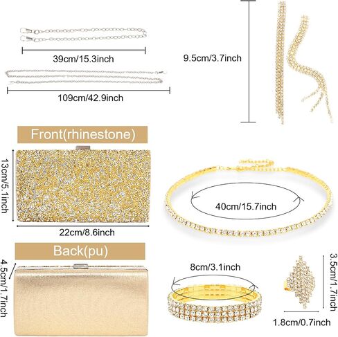 Wecoe 5pcs/set Jewelry Purse Set For Women Handbags Clutch Rhinestone Diamond Necklaces Bracelets Earrings Ring Set Wedding Bridal Prom Homecoming Costume Jewelry Formal Evening Bag Accessories in Saudi Arabia