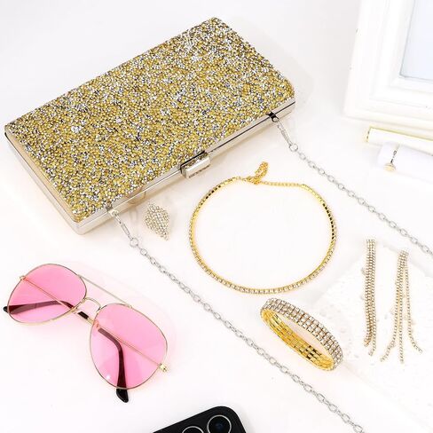 Wecoe 5pcs/set Jewelry Purse Set For Women Handbags Clutch Rhinestone Diamond Necklaces Bracelets Earrings Ring Set Wedding Bridal Prom Homecoming Costume Jewelry Formal Evening Bag Accessories in Saudi Arabia