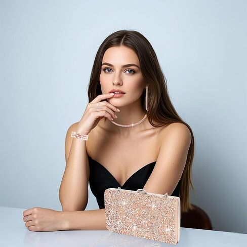 Wecoe 5pcs/set Jewelry Purse Set For Women Handbags Clutch Rhinestone Diamond Necklaces Bracelets Earrings Ring Set Wedding Bridal Prom Homecoming Costume Jewelry Formal Evening Bag Accessories in Saudi Arabia