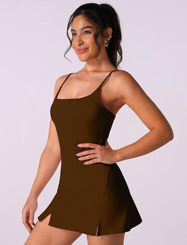 Abociw Womens Spaghetti Strap Tennis Tennis Dress مع شورتات شورت Sideveless Slit Slit Workout Golf Athletic Dress in Kuwait
