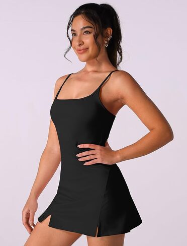 Abociw Womens Spaghetti Strap Tennis Tennis Dress مع شورتات شورت Sideveless Slit Slit Workout Golf Athletic Dress in Saudi Arabia