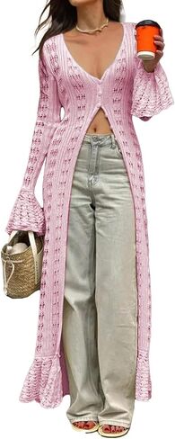 Nrthye Women Cardigans Cardigans Long Cardigans Up Knit Hollow Out Sevents Duster Consities Up Maxi Dress in Kuwait