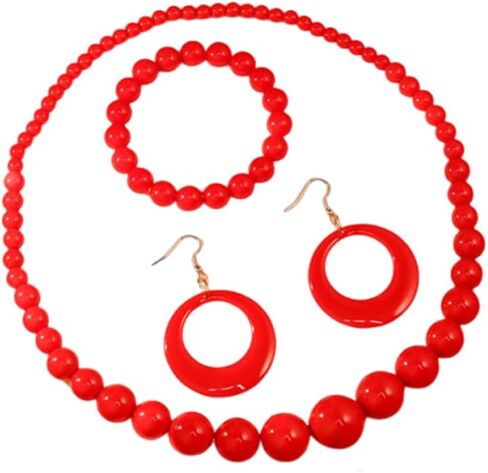 Boho ملونة من الخرز أكريليك قلادة حلوى اللون 80s حفلة رجعية تتدلى أقراط الصيف فيبي المجوهرات in Kuwait