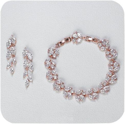 Udylgoon Cubic Zirconia Leaf Dangle Set وأقراط سوار ، مجوهرات زفاف أنيقة مجموعة لحفل الزفاف ، حفلة موسيقية ، حفلة ، وصيفات الشرف in Kuwait