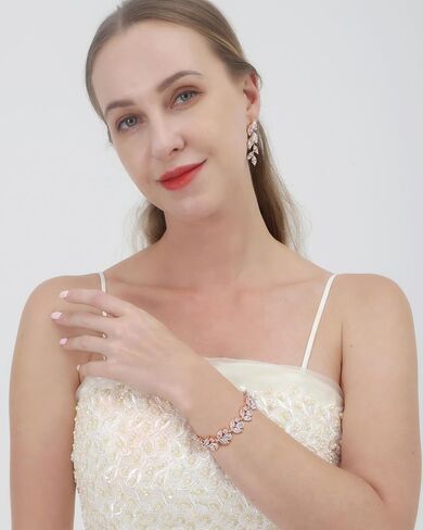 Udylgoon Cubic Zirconia Leaf Dangle Set وأقراط سوار ، مجوهرات زفاف أنيقة مجموعة لحفل الزفاف ، حفلة موسيقية ، حفلة ، وصيفات الشرف in Kuwait