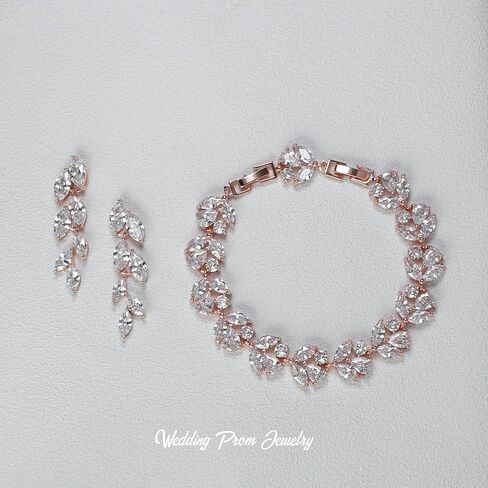 Udylgoon Cubic Zirconia Leaf Dangle Set وأقراط سوار ، مجوهرات زفاف أنيقة مجموعة لحفل الزفاف ، حفلة موسيقية ، حفلة ، وصيفات الشرف in Kuwait
