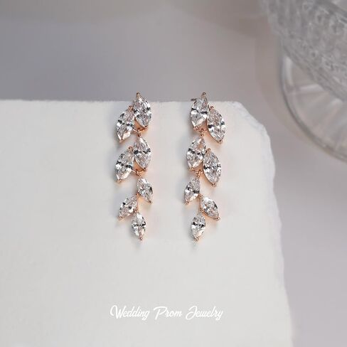 Udylgoon Cubic Zirconia Leaf Dangle Set وأقراط سوار ، مجوهرات زفاف أنيقة مجموعة لحفل الزفاف ، حفلة موسيقية ، حفلة ، وصيفات الشرف in Kuwait