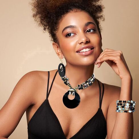 Jewelry Sets for Women 4 Pcs Chunky Beaded Mrs Roper Costume Jewelry for Women Boho Multi Strand Colorful Shell Necklace for Women in Saudi Arabia