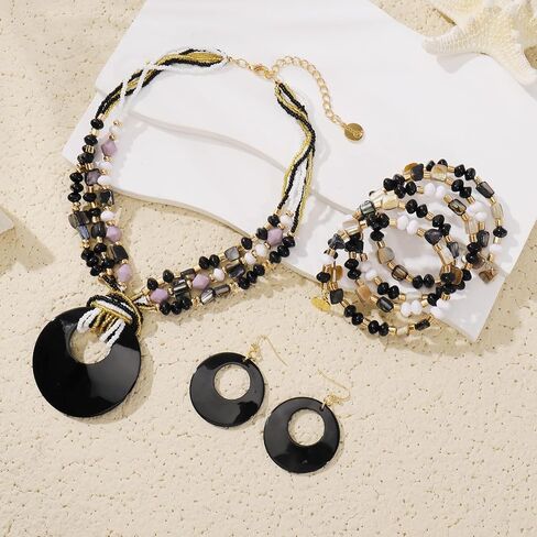 Jewelry Sets for Women 4 Pcs Chunky Beaded Mrs Roper Costume Jewelry for Women Boho Multi Strand Colorful Shell Necklace for Women in Saudi Arabia