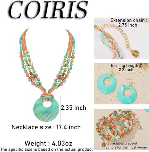 Jewelry Sets for Women 4 Pcs Chunky Beaded Mrs Roper Costume Jewelry for Women Boho Multi Strand Colorful Shell Necklace for Women in Saudi Arabia