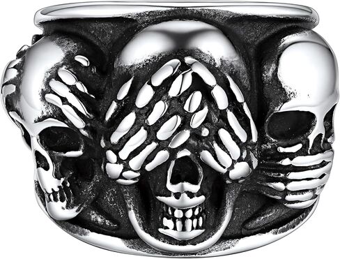 FaithHeart Skull Rings for Men Gothic Punk Stainless Steel Band Rings Biker Skeleton Thumb Ring Cocktail Party Jewelry with Gift Box in Saudi Arabia