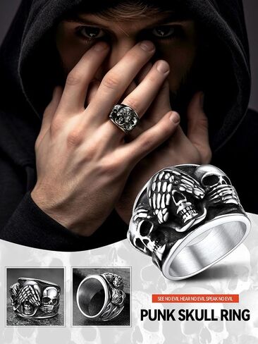 FaithHeart Skull Rings for Men Gothic Punk Stainless Steel Band Rings Biker Skeleton Thumb Ring Cocktail Party Jewelry with Gift Box in Saudi Arabia