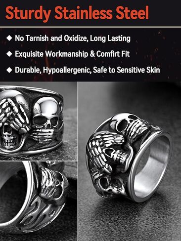 FaithHeart Skull Rings for Men Gothic Punk Stainless Steel Band Rings Biker Skeleton Thumb Ring Cocktail Party Jewelry with Gift Box in Saudi Arabia