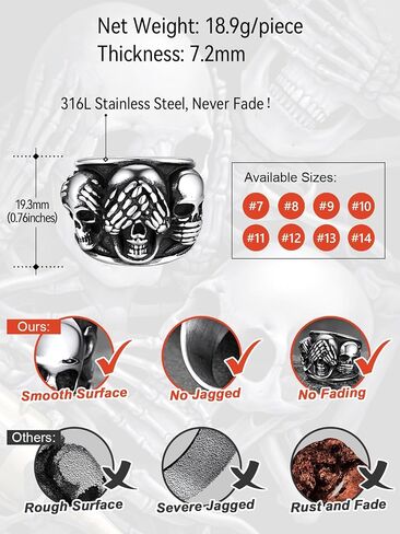FaithHeart Skull Rings for Men Gothic Punk Stainless Steel Band Rings Biker Skeleton Thumb Ring Cocktail Party Jewelry with Gift Box in Saudi Arabia