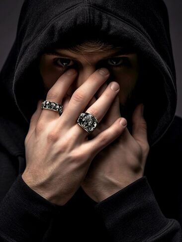 FaithHeart Skull Rings for Men Gothic Punk Stainless Steel Band Rings Biker Skeleton Thumb Ring Cocktail Party Jewelry with Gift Box in Saudi Arabia