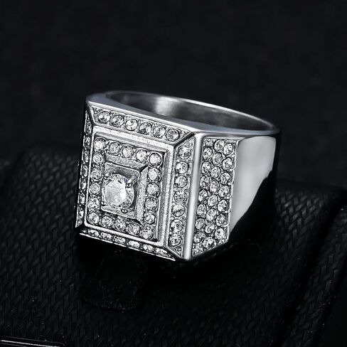 Iced Out Big Gems Square Steor Rings for Men Hip Hop Square Big Gem Ring for Women Cocktail Party Music Rings Rings for Men Heavy Metal Party in Kuwait