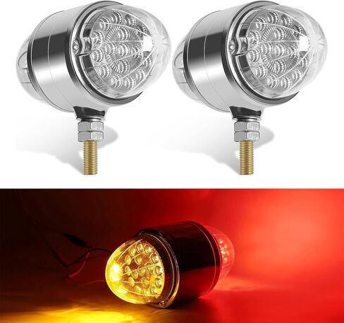 2pcs 17-تقود الوجه المزدوج البطيخ أضواء الإشارة ، amber & red led ، 3.5 "أضواء الحاجز الدائري مع عدسة واضحة وعاكس ، أضواء قاعدة chrome المساعدة in Kuwait