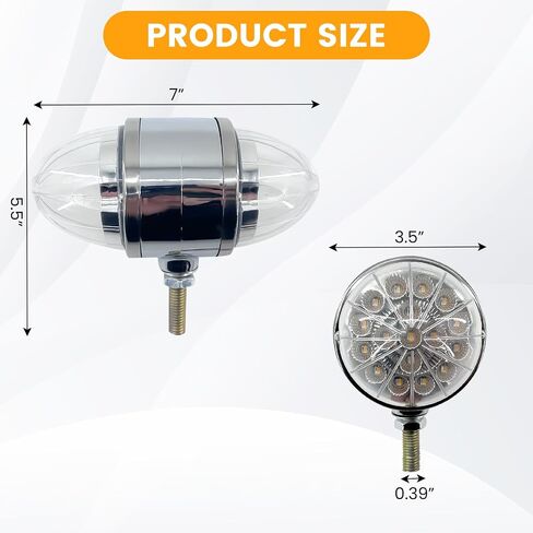 2pcs 17-تقود الوجه المزدوج البطيخ أضواء الإشارة ، amber & red led ، 3.5 "أضواء الحاجز الدائري مع عدسة واضحة وعاكس ، أضواء قاعدة chrome المساعدة in Kuwait
