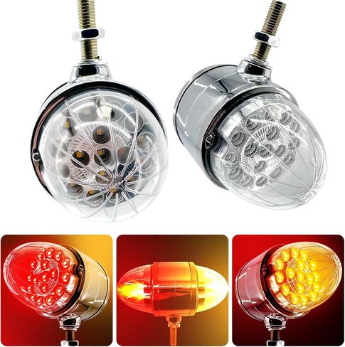 2pcs 17-تقود الوجه المزدوج البطيخ أضواء الإشارة ، amber & red led ، 3.5 "أضواء الحاجز الدائري مع عدسة واضحة وعاكس ، أضواء قاعدة chrome المساعدة in Kuwait