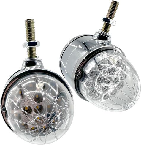 2pcs 17-تقود الوجه المزدوج البطيخ أضواء الإشارة ، amber & red led ، 3.5 "أضواء الحاجز الدائري مع عدسة واضحة وعاكس ، أضواء قاعدة chrome المساعدة in Kuwait