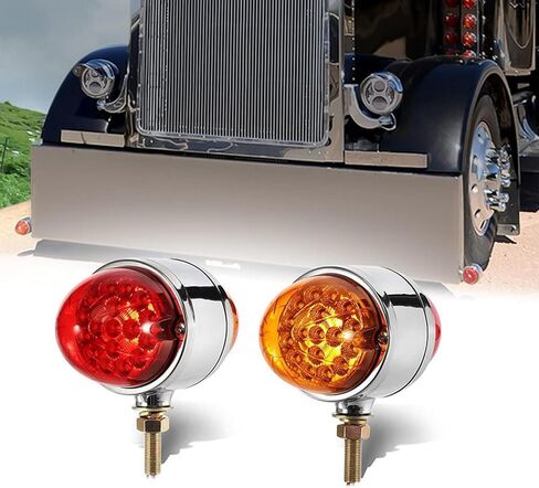 2pcs 17-تقود الوجه المزدوج البطيخ أضواء الإشارة ، amber & red led ، 3.5 "أضواء الحاجز الدائري مع عدسة واضحة وعاكس ، أضواء قاعدة chrome المساعدة in Kuwait