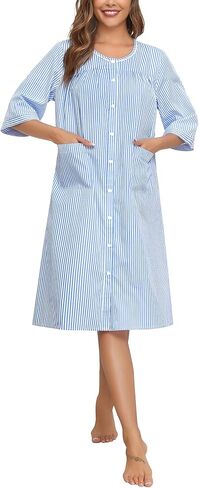YOZLY Nightgowns for Women Cotton Snap Front Housecoat 3/4 Sleeve Housecoat with Pockets S-3XL in Kuwait