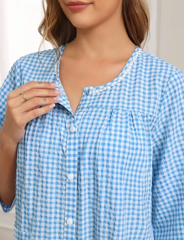 YOZLY Nightgowns for Women Cotton Snap Front Housecoat 3/4 Sleeve Housecoat with Pockets S-3XL in Kuwait