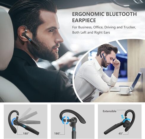 Bluetooth Headset , Bluetooth Earpiece with ENC MIC ,Trucker wireless headset with Charging Case 55Hrs playtime Bluetooth 5.3 Hands-Free Caller Voice Announce for Driving/Business（Upgrade Version) in Saudi Arabia