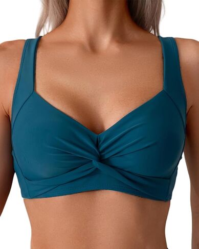 Tainehs Women's Push Up Bikini Top Twist Front V Neck Swimsuit Top Wide Shoulder Straps Bathing Suit Top in Kuwait
