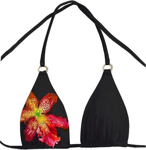 MakeMeChic Women's Floral Halter Bikini Top Metal Ring Triangle Backless Swimwear Bathing Suit Tops in Saudi Arabia